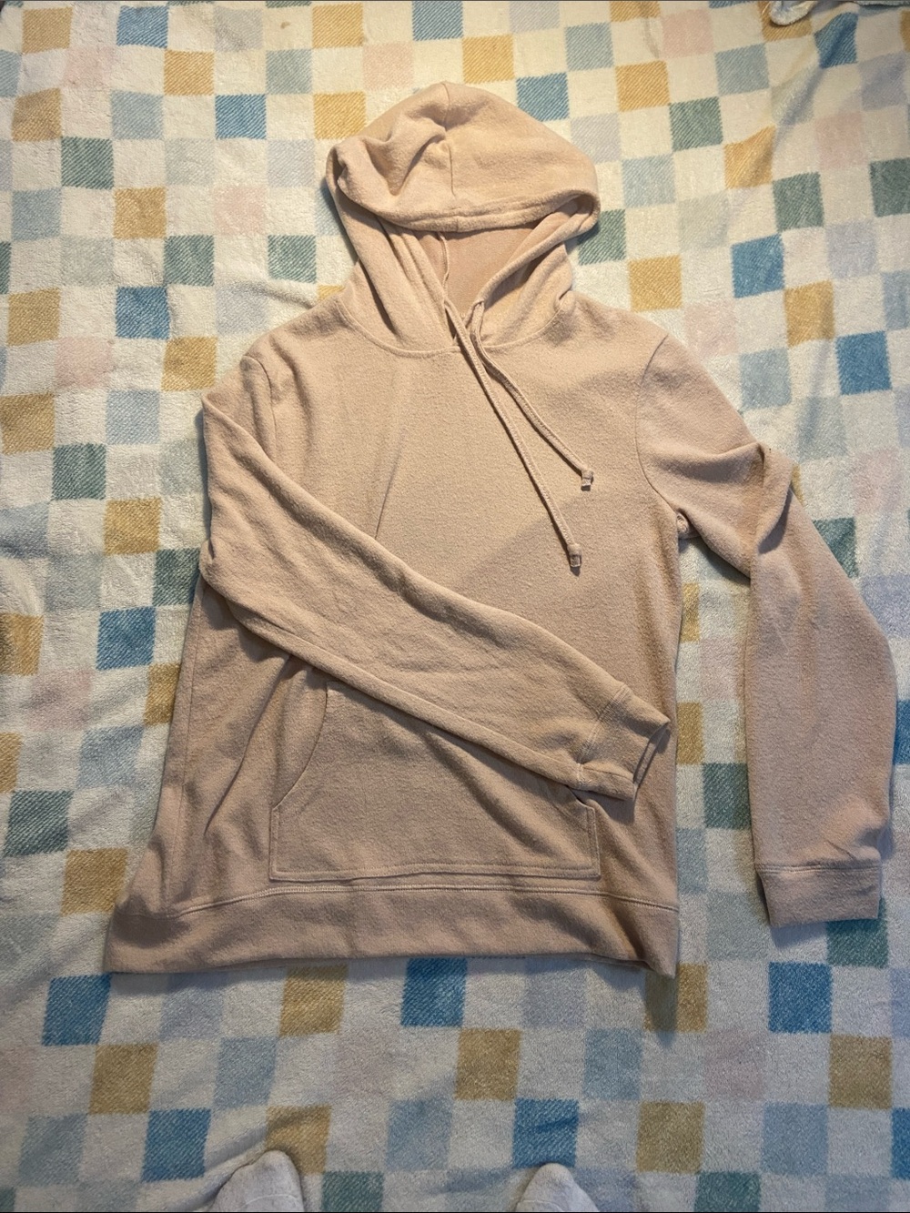 Plush Hooded Pullover Sweater in Soft Beige